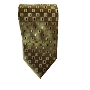 Bergamo New York Necktie OS Olive Green Geometric Square Woven Polyester Wide